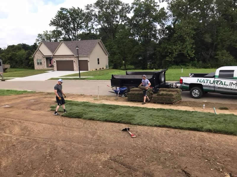 Natural Image Truck and Trailer and Crew Installing Sod
